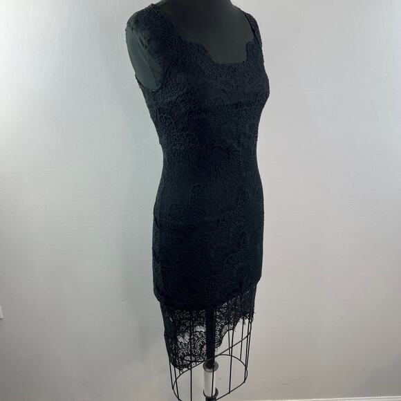 Intimately FREE PEOPLE Black Sheath Dress Cotton Floral Lace Square X-Small NEW - Picture 6 of 12